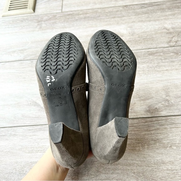 Geox Taupe Suede Leather Fringe Lace Up Western Heeled Bootie - Picture 9 of 13